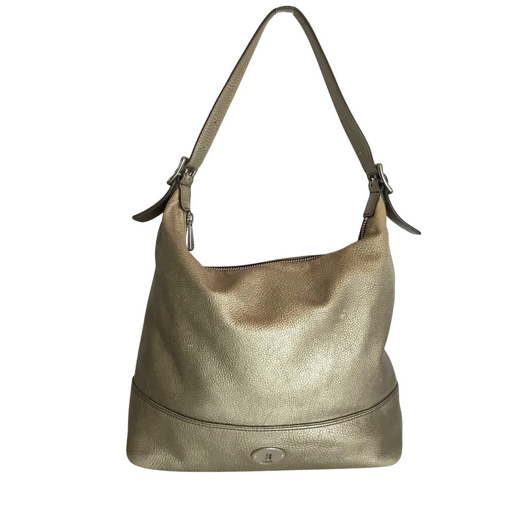Fossil Womens Gold Leather Hobo Shoulder Bag